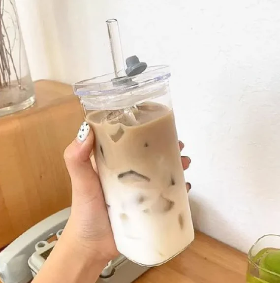 Taza de Café Cúbica de Cristal con Tapa