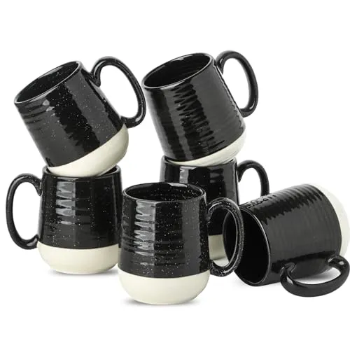 Set de 6 Tazas de Café Grandes de Cerámica Negra – 425 ml