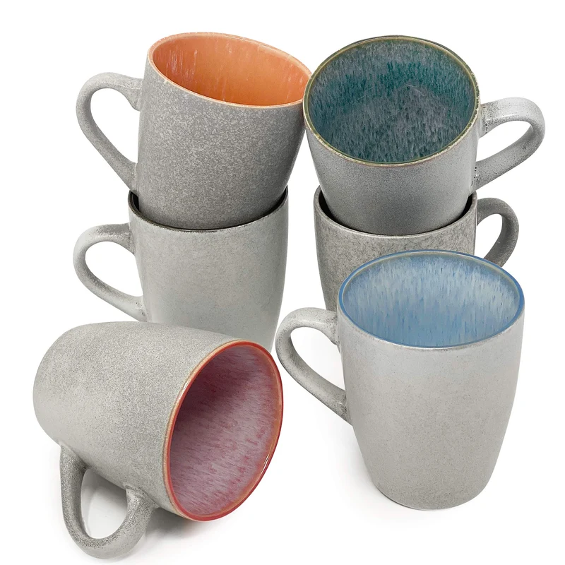 Set de 6 Tazas de Café de Cerámica – Interior de Colores