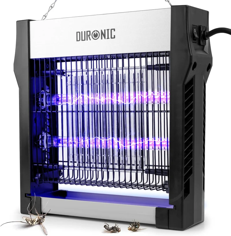 Duronic FK2X4 Lámpara Mata Insectos LED UV Doble Onda 8W Interior, Moscas y Mosquitos, 16 Chips LED UV Dual Wave (365nm + 395nm), Bandeja Extraíble, Cadena para Colgar, Rejilla de Seguridad