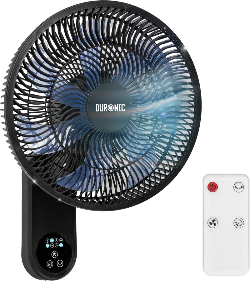Duronic FN12 BK Ventilador de Pared 50W con Mando y Temporizador, 30 cm diámetro, 3 velocidades, oscilación 60°, temporizador 0,5-7,5 h, mando a distancia, 50,4 dB, montaje en pared