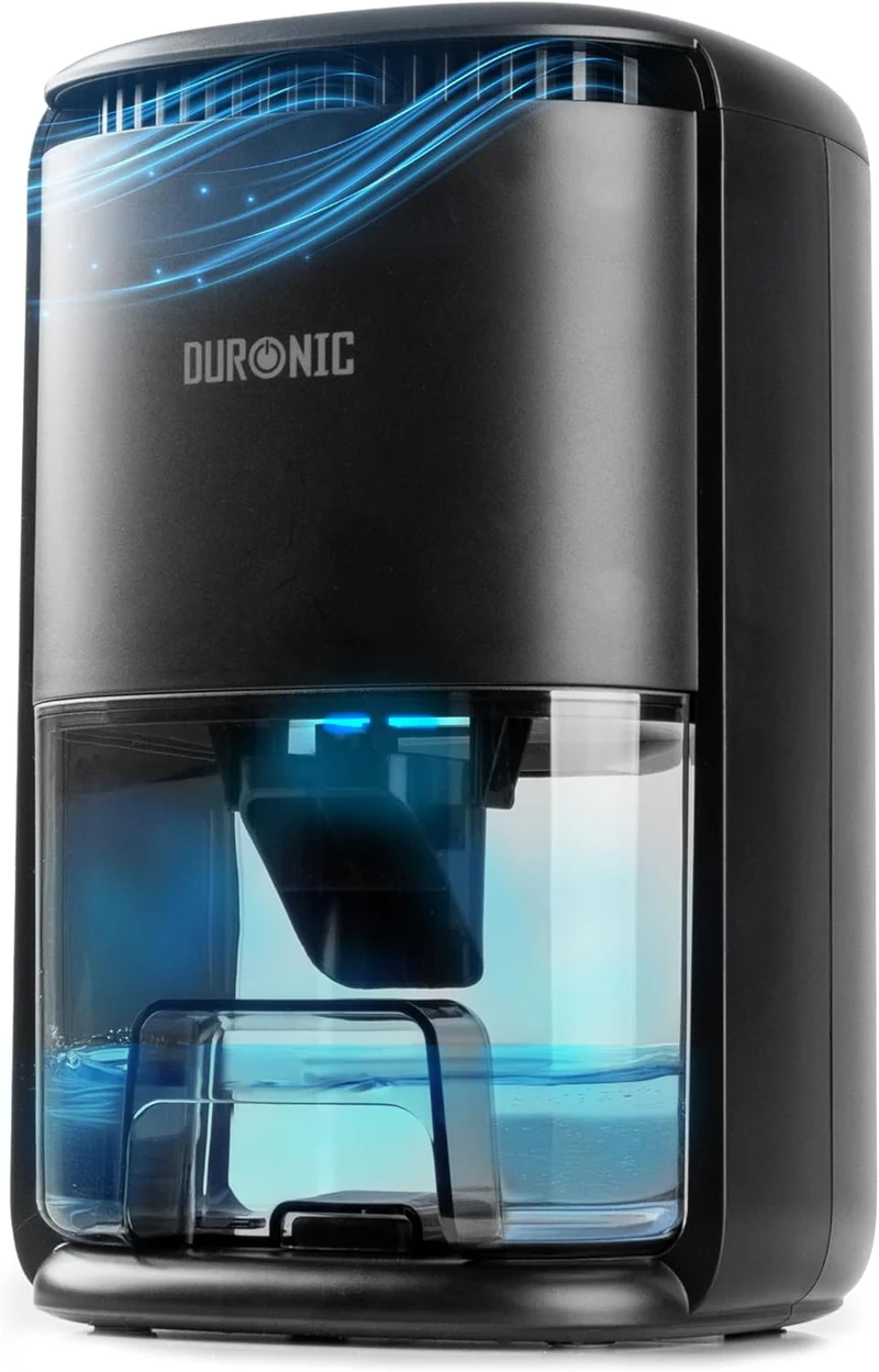 Duronic DH07 BK Deshumidificador Eléctrico - Consumo 22,5W, 240 ml/Día, Depósito 1L, Deshumidificador Compacto Silencioso 43dB. Baño, Dormitorio, Armario, Caravana. Temporizador 6-12h (Copy)