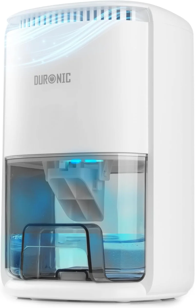 Duronic DH07 WE Deshumidificador Eléctrico - Consumo 22,5W, 240 ml/Día, Depósito 1L, Deshumidificador Compacto Silencioso 43dB. Baño, Dormitorio, Armario, Caravana. Temporizador 6-12h