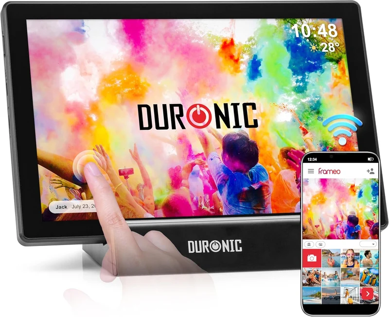 Duronic Frameo PF1D BK Marco de Fotos Digital Conectado Pantalla táctil de 10,1 Pulgadas Reproductor de Fotos y vídeos de Alta resolución 1280 x 800 píxeles Memoria 32 GB USB-C