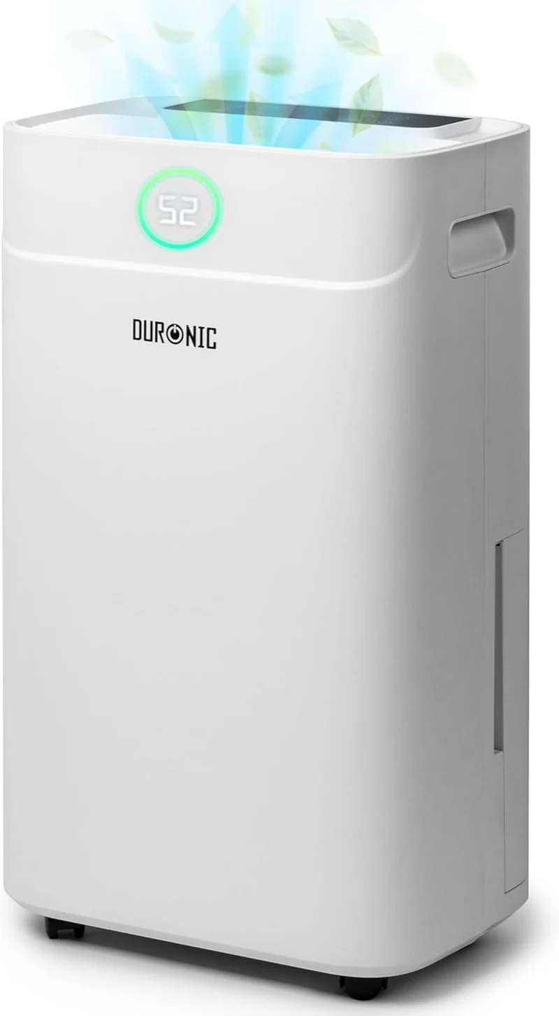 Duronic DH201 Deshumidificador 440W hasta 20L/día Depósito 5,1L con drenaje continuo Temporizador 1-24h Control humedad 30-80% Secado de ropa Silencioso 48dB con ruedas para hogar oficina sótano