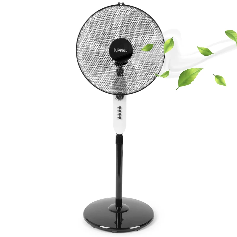 Duronic FN45 Ventilador de Pedestal 60W | 5 Aspas y Cabezal oscilante Giratorio 90° e Inclinable 50° y 3 Velocidades | Altura ajustable 120-140 cm | Función de Temporizador y Base reforzada en metal