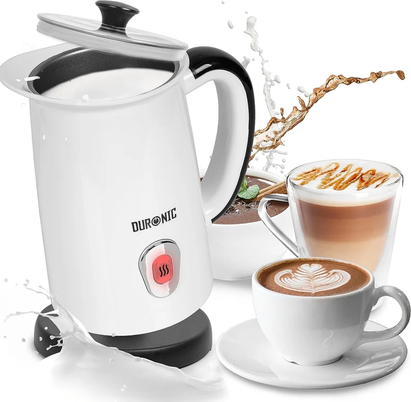 Duronic MF130 Espumador de leche - Prepara espuma Caliente o Fría, 550W, Base Inalámbrica 360°, Capacidad de 130 ml para espumar y 240 ml para calentar, Seguro y Fácil de Limpiar