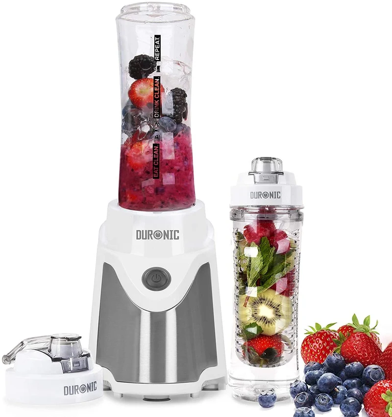 Duronic BL505 Batidora de vaso de 500W y 2 Botellas reutilizables de 600ml libre de BPAs |Botellas e Infusor Incluidos |Diseño portátil |Función Pica hielo |Smoothies Batidos Gazpachos en 50 segundos
