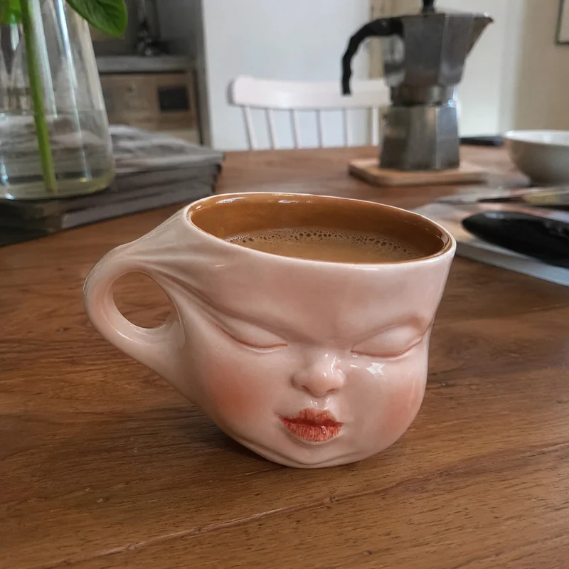 Sweet Blush Sculpted Face Ceramic Coffee Mug