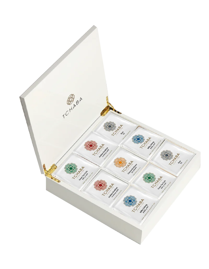 TCHABA Luxury Tea Box White with Selected of 72 Sachets AM, PM