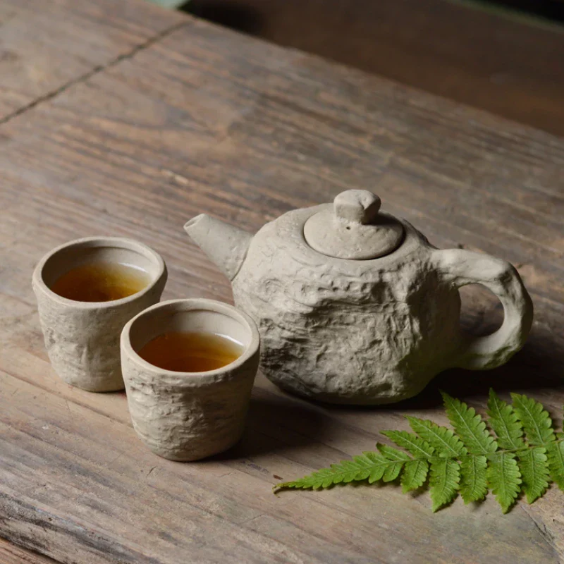 Artisan Rustic Stone Texture Teapot Set