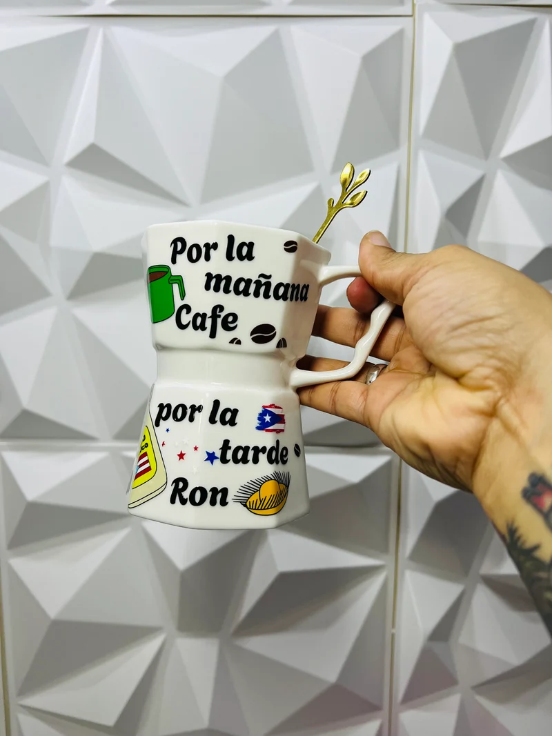 Mug coffe por la mañana café ☕️ por la tarde ron! Estilo PR
