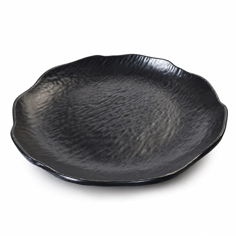 Plato Trinche Redondo Melamina Negra Con Textura 8 " TRV
