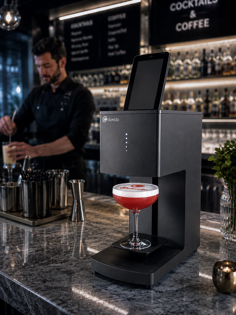 Impresora de café / impresora de cerveza / impresora latte art Coloranino® (paquete completo) + 1 cartucho gratis (marrón) + cámara selfie gratis