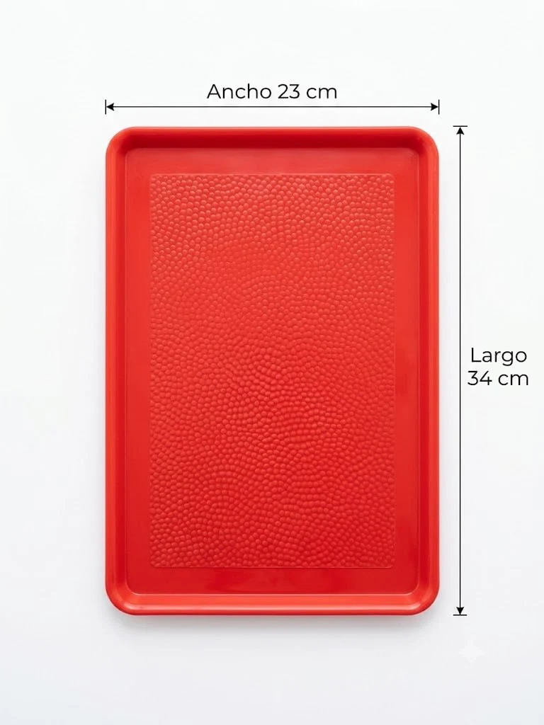 Charola rectangular polipropileno 34x23 cm Rojo