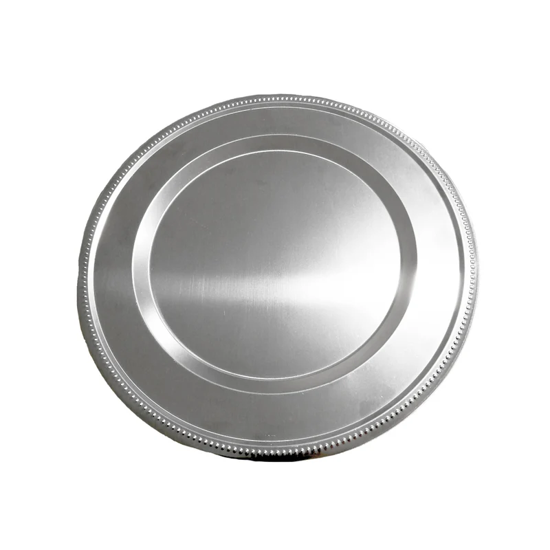 CAJA CON 12 PIEZAS DE PLATO BASE ACERO INOXIDABLE PLATA 31 CM