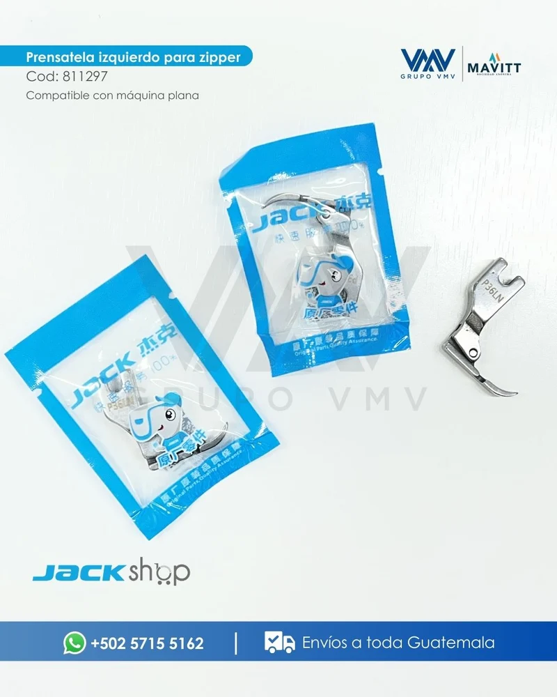 Prensatela izquierdo para ziper compatible con máquina de coser plana. Cod. 811297