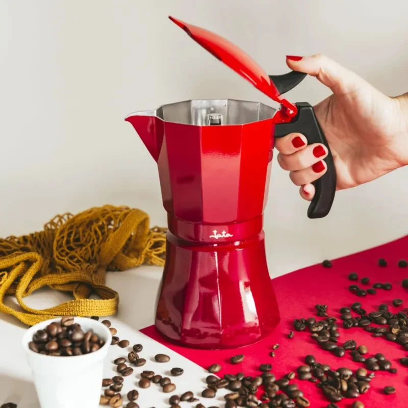 Cafetera Italiana Inducción Jata Vulcano 6 Tazas Roja Jata