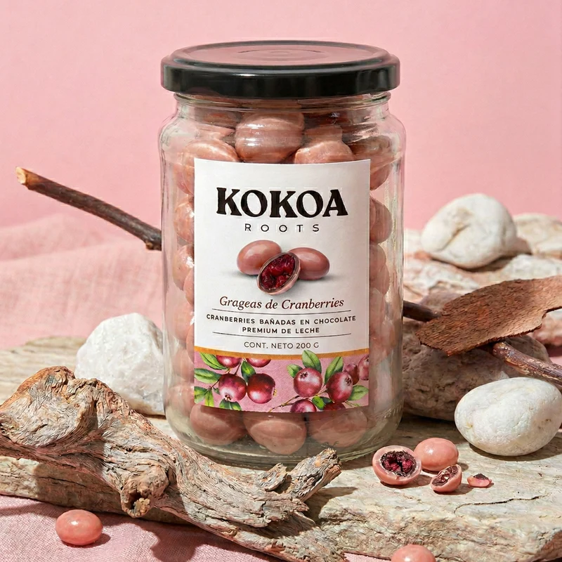 Grageas de cranberries en chocolate rosado 200 grs Kokoa Roots