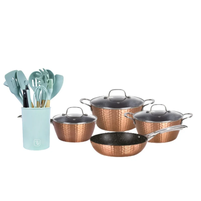 Batería Cocina Copper 7pzs + Set 12 Utensilios Calipso
