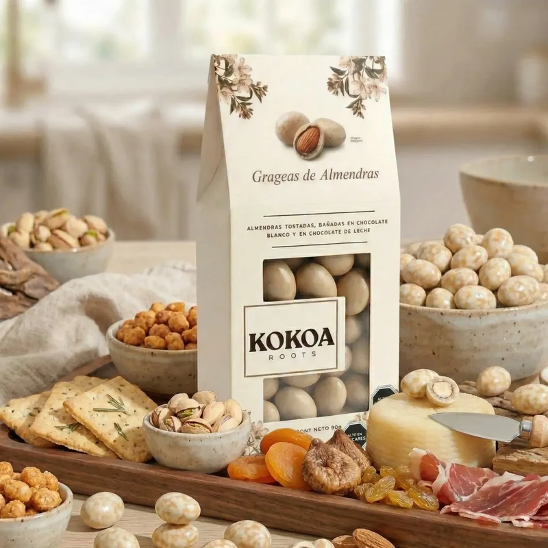 Grageas de Almendras en Chocolate Blanco y Leche 90 grs Kokoa Roots