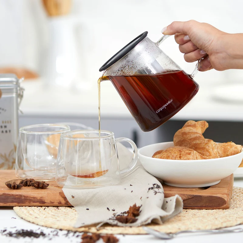 Kit Tetera de Vidrio 650 ml Coquinaria + Set 2 Mugs de Vidrio 250 ml Coquinaria