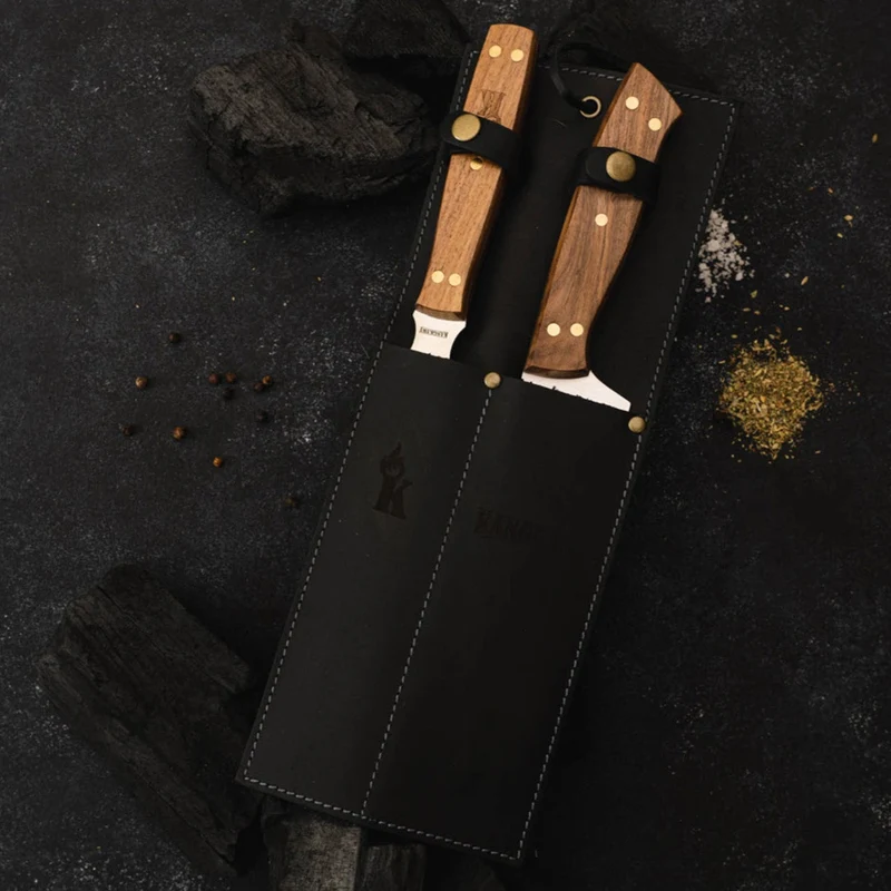 Set Tenedor + Cuchillo Parrillero F/Cuero Black Kangkawe