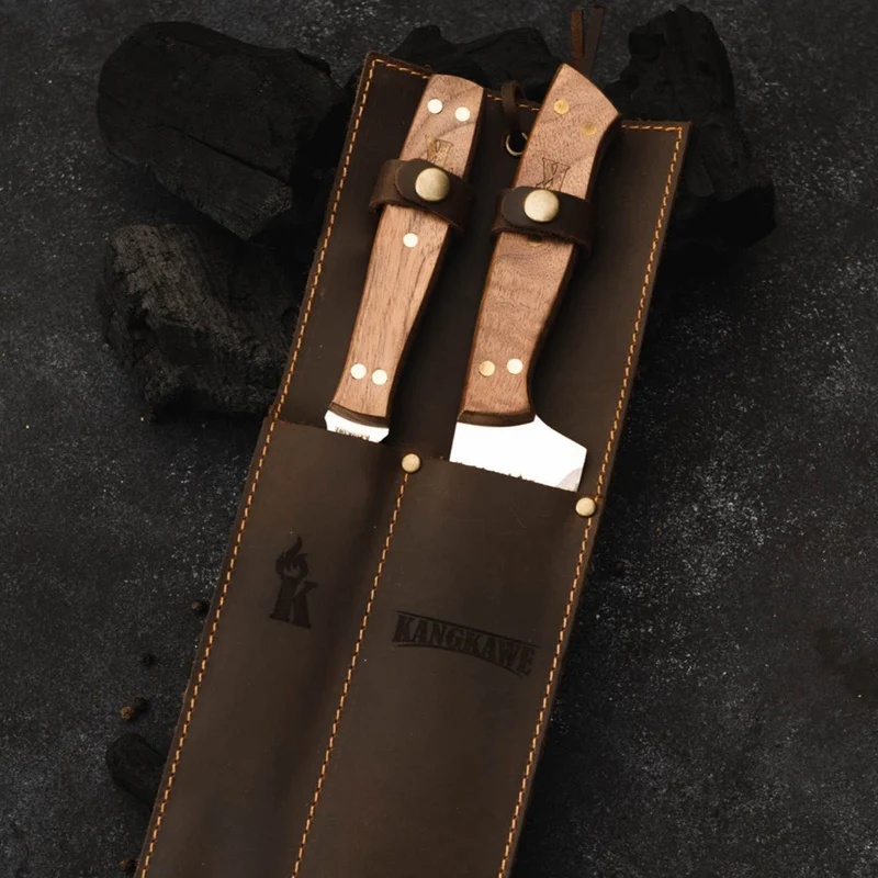 Set Tenedor + Cuchillo Parrillero F/Cuero Brown Kangkawe
