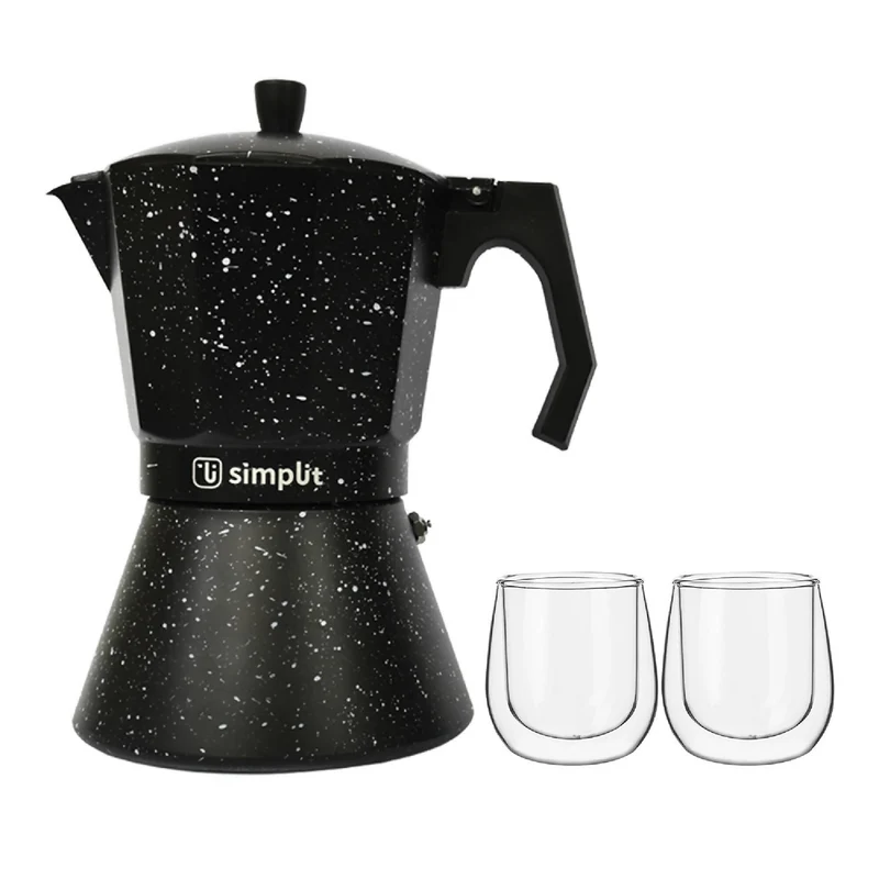Pack Cafetera Italiana 12 Tazas + Set 2 Tazas Expreso 80 ml Simplit