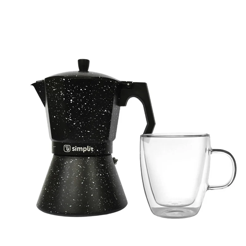 Pack Cafetera Italiana 4 Tazas + Taza Doble Pared 350 ml Simplit