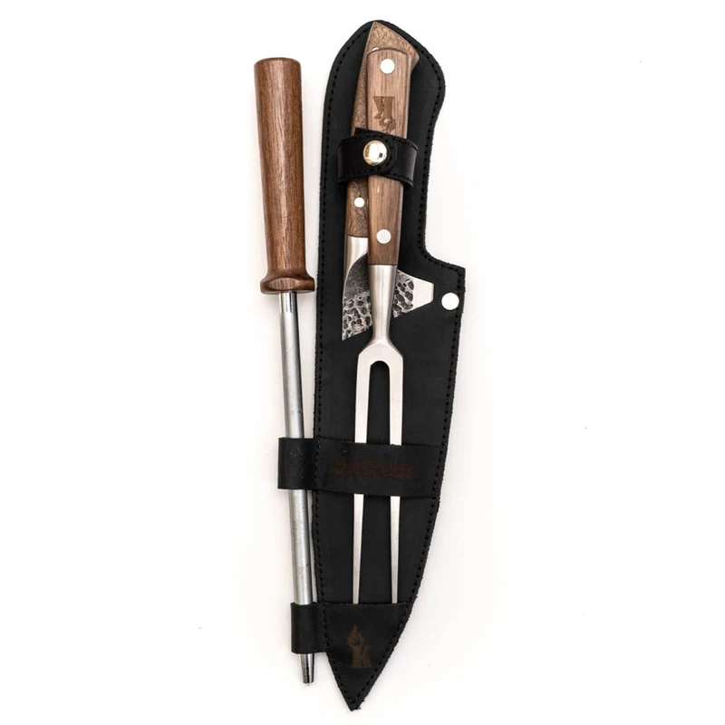 Trilogia En Cuero Pincho Pro + Cuchillo Curacavi + Astil