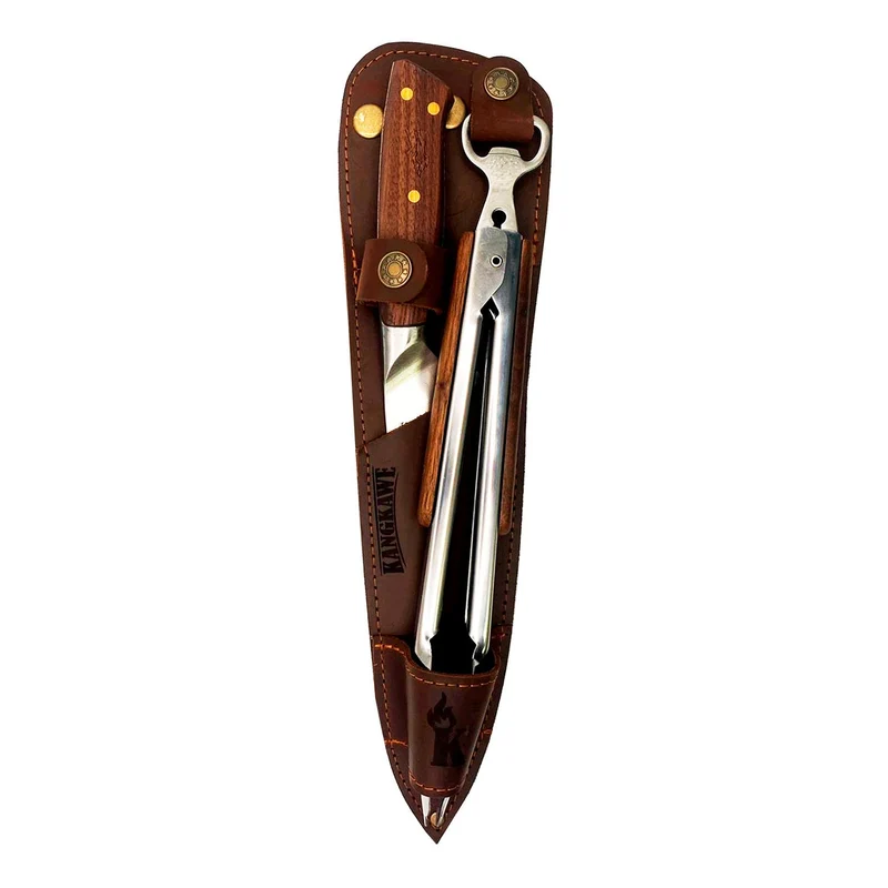 Duo Parrillero En Cuero Cuchillo Catemu + Tenaza 10 Pulgadas