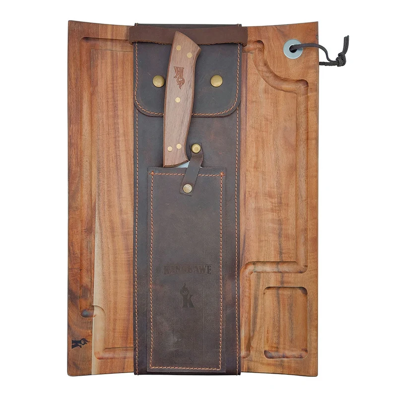Kit Estuche Tabla Madera + Cuchillo 8 Cuero Kangkawe