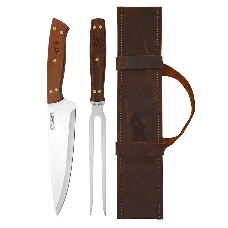 Set Tenedor + Cuchillo Parrillero Funda Cuero Kangkawe