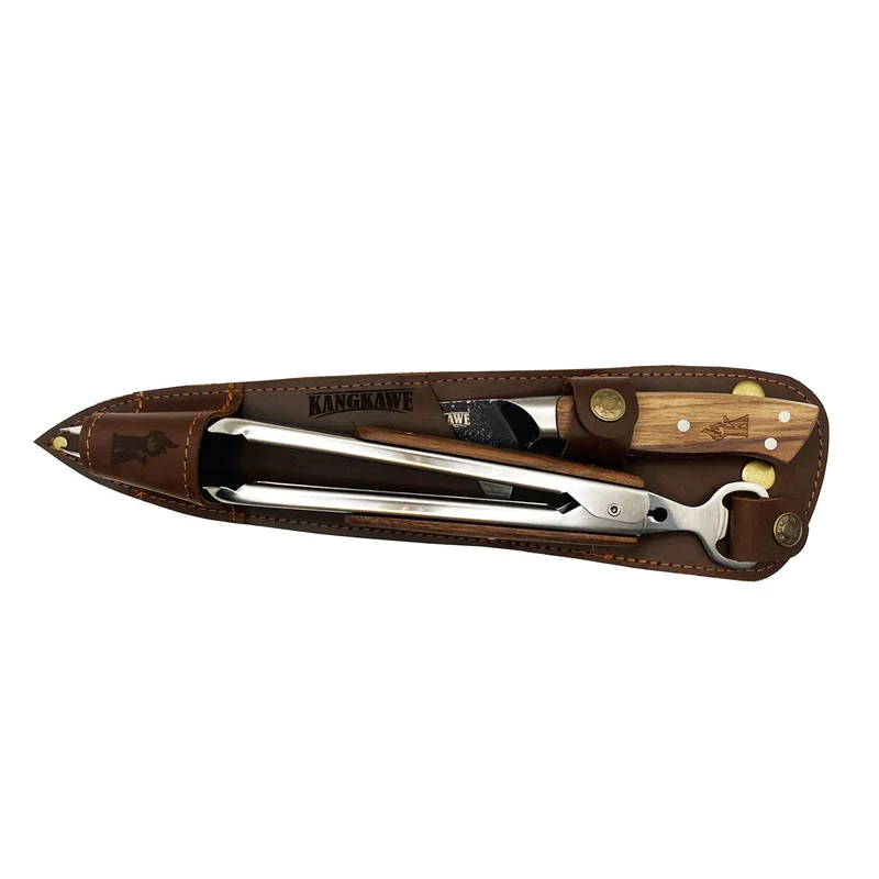 Duo Parrillero en Cuero Cuchillo Curacavi + Tenaza 10 Kangkawe