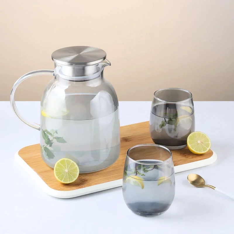 Kit Tetera De Vidrio Con 6 Vasos Ovalado Santú Home & Deco