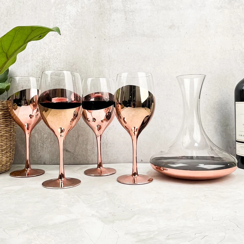 Set De 4 Copas Y Decantador Para Vinos Encobrizado Concepto MK