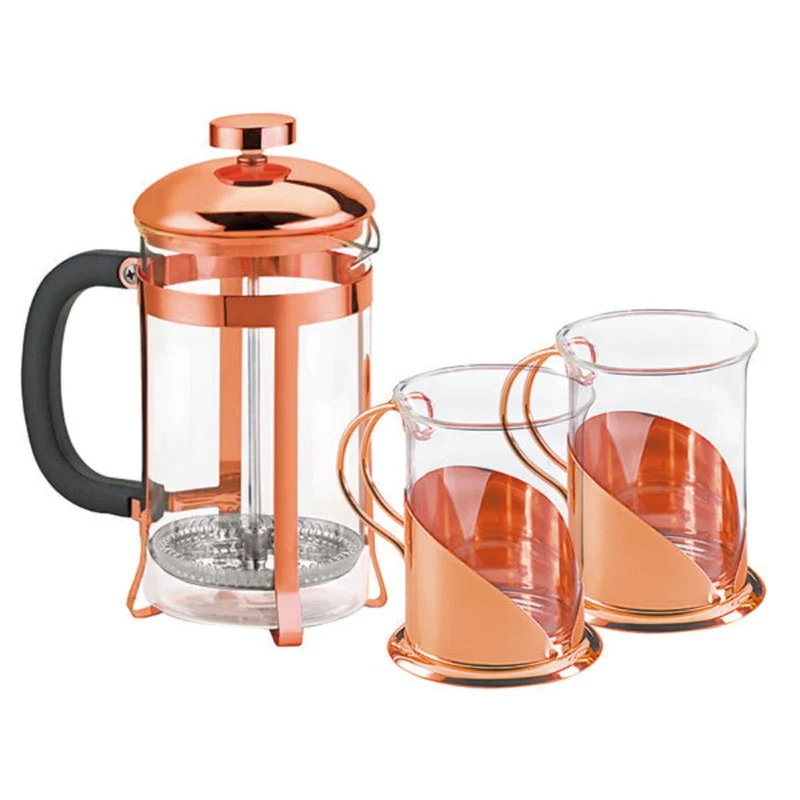 Set De 2 Tazas Y Cafetera Francesa Encobrizada Concepto MK